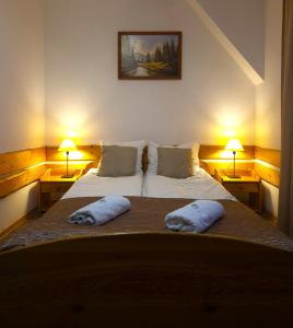 a bedroom with a bed with two pillows on it at Ośrodek Wczasowy Groń Placówka in Białka Tatrzańska