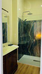 a bathroom with a shower and a sink at Casa da Freiria in Ponte de Lima