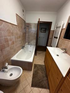 a bathroom with a tub and a sink and a tub at Chalet Sofia in San Vito di Cadore +14 photos
