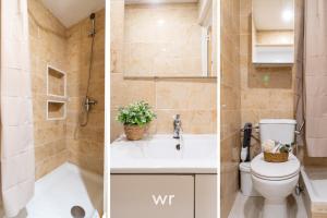 two pictures of a bathroom with a toilet and a sink at weroomies - Pons Icar H1 in Tarragona +11 photos