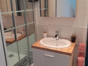 a bathroom with a sink and a glass shower at l'Escale Côtière in Boulogne-sur-Mer +20 photos