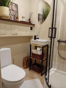 a bathroom with a toilet and a sink at BOHO Ogre in Ogre