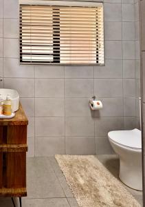 a bathroom with a toilet and a sink and a window at 10 on Sysie in Sedgefield +38 photos