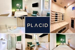 a collage of photos of a hotel room at Le SPA Étoilé - Baignoire Balnéo et Sauna Privatif in Mont-de-Marsan