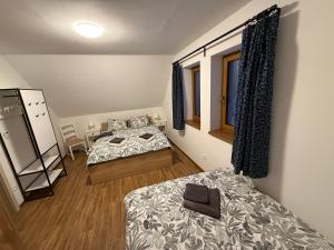 a room with two beds and a window at Forest House Buxusson in Dolní Slověnice