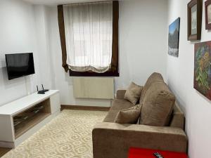 a living room with a couch and a television at San Isidro Estación de Esqui in San Isidro