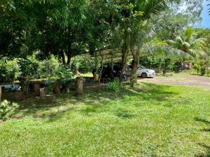 a house with a car parked in a yard at Habitacion Atico in Curubandé +5 photos