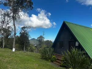 a black house with a green roof at Chalé da Árvore in Urubici +8 photos