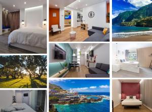 a collage of photos of a hotel room at The Jolie - Apartments by the Ocean in Porto Moniz