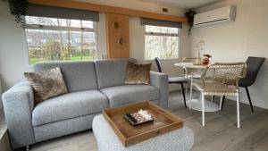 a living room with a couch and a table at Retro Stacaravans in Warmond