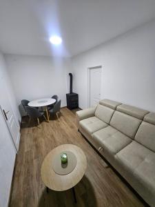 a living room with a couch and a table at Montana apartman in Han Pijesak