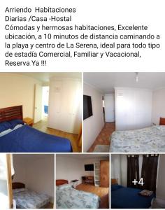 a collage of four pictures of a bedroom at Isabel de la serena in La Serena