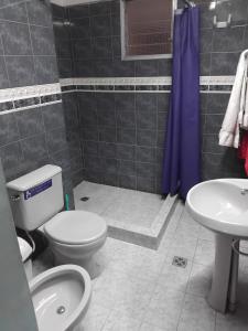 a bathroom with a toilet and a sink and a shower at Space in Cochabamba