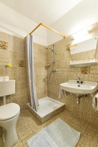 ein Bad mit einem WC, einem Waschbecken und einer Dusche in der Unterkunft Bed&Breakfast Lausegger in Ferlach