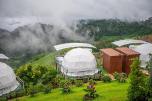 a group of tents on a grassy hill at MonLanna Homesty in Ban Thung Pa Haeo