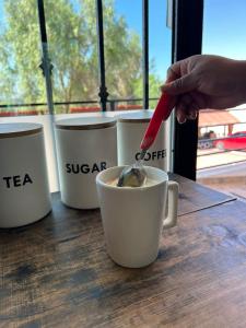 a person is holding a red straw in a cup of coffee at Hotel Villa's Camargo in Ixmiquilpan +14 photos