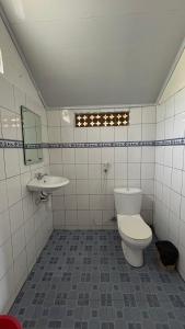 a bathroom with a toilet and a sink at Romlan Guesthouse in Tuktuk Siadong