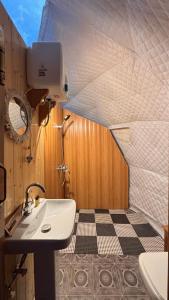 a bathroom with a sink and a shower and a toilet at Laalsa Retreat in Darjeeling +53 photos