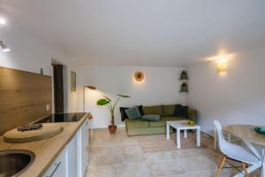 a kitchen and living room with a couch and a table at Le Nid in Avignon +53 photos