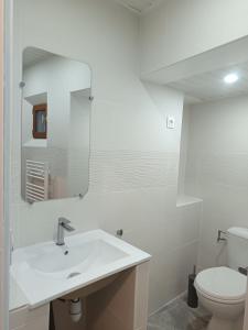 a white bathroom with a sink and a toilet at Maison le Flamant in Port-Saint-Louis-du-Rhône +16 photos