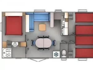 a floor plan of a room with a table at ZEcamping 3 étoiles piscine chauffée toboggans pet friendly locatif TV 8 pers in Saucède +51 photos