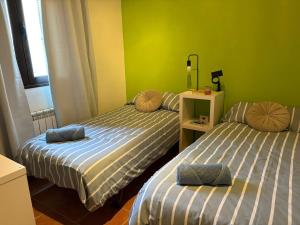 two beds in a room with green walls at Casa Rural Aires de Mondalindo in Bustarviejo