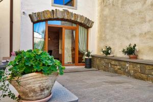 a plant in a pot in front of a building at Suites DANICA in Šmartno