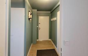 a hallway with green walls and a white door at Superbe Appartement Vue Mer in Dunkerque