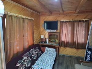 a small living room with a couch and a television at Vikendica Tavna in Bijeljina
