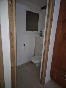 a small bathroom with a toilet and a window at Gîte de La Forge in Hesse +10 photos