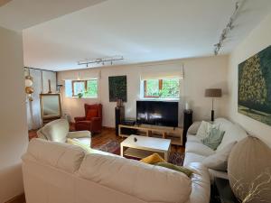 a living room with a couch and a tv at Espacioso e independiente apartamento in Las Rozas de Madrid