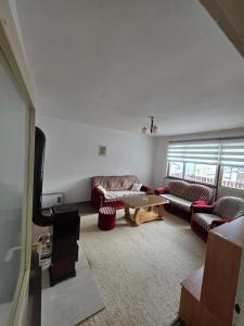 a living room with couches and a coffee table at Apartman Daki in Vareš