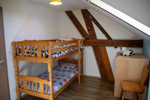 a room with two bunk beds in a attic at Insolit'appart à la ferme in Horbourg +22 photos