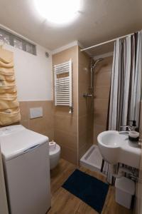 a bathroom with a sink and a toilet and a shower at Sant'Orso Cozy Home in Cogne +23 photos