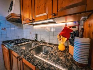 a kitchen counter with a sink and a stove at Casa Flora -lakefront and Tre Cime view in Auronzo di Cadore +16 photos