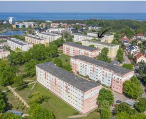 an overhead view of buildings in a city at Crystal Baltic Studio Gdańsk self check in - 24h in Gdańsk