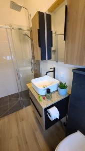 a bathroom with a sink and a shower at BestFriends-Lenzing in Lenzing