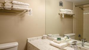 a bathroom with a sink and a mirror and towels at Cahilty #313 home in Sun Peaks