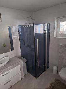 a bathroom with a shower and a sink at Chata Lomňanka in Lomná +48 photos