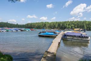 two boats docked at a dock on a lake at Woodlore by Railey Vacations in Swanton