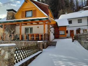 a house in the snow with a fence at Ferienhaus Bauer in Trattenbach