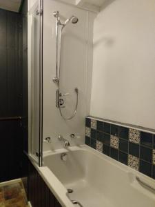 ein Badezimmer mit Badewanne und Dusche in der Unterkunft Welsh Hideaways in Pentre-briwnant + 10 Fotos