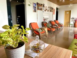 a room with chairs and a table with a plant at Hotel Xingu in Altamira