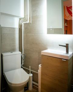 a bathroom with a toilet and a sink at Cocon coloré - centre de Caen - tout à pied in Caen