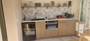 a kitchen with a stove and an oven at Le cabanon du plaisir in Montpellier