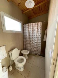 a bathroom with a white toilet and a window at Ancar Añelo in Añelo