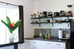 a kitchen with a counter top and a sink at North Shore Studio in Mokuleia