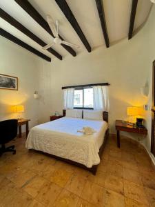 a bedroom with a bed and a ceiling fan at Casa Delfin in Playa del Carmen
