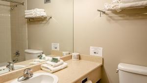 a bathroom with a sink and a toilet and a mirror at Cahilty #212 home in Sun Peaks