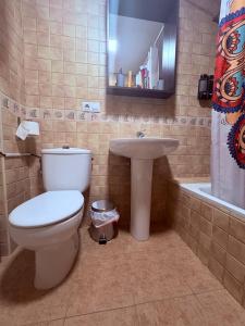 a bathroom with a toilet and a sink and a tub at Encantador, tranquilo y centrico in Málaga
